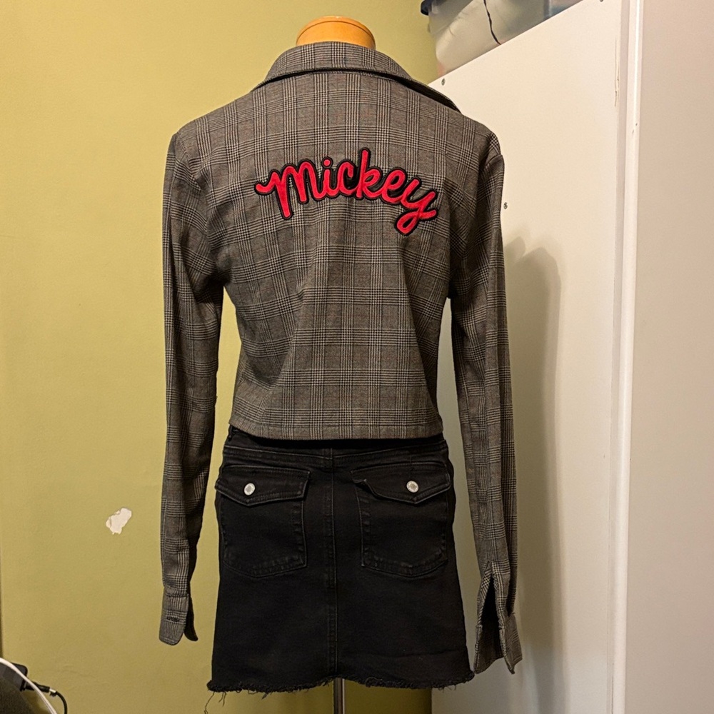 Forever 21 Gray Plaid Blazer with Red Embroidery